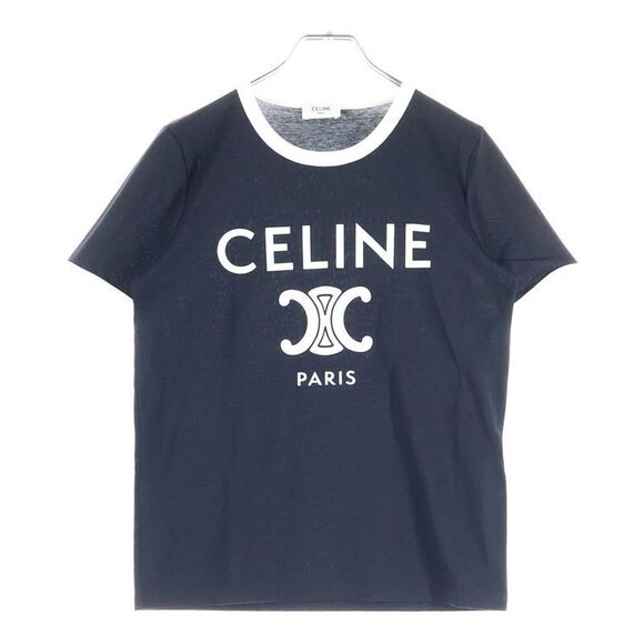 Celine Tops - Celine Triomphe Logo Print Cotton Jersey Crew Neck Short Sleeved T-shirt Cut